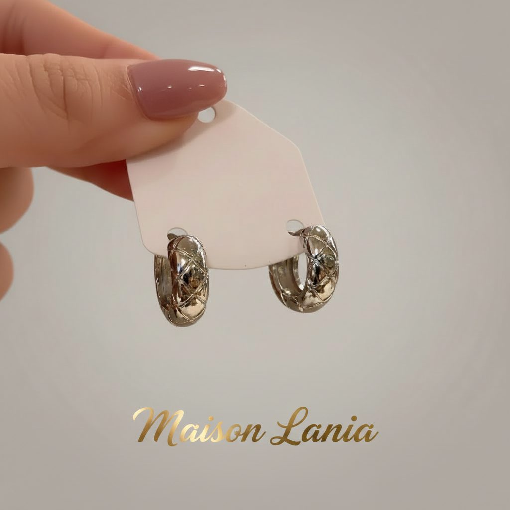 Mini Créoles Argentées "Motif Losange" (Paire)